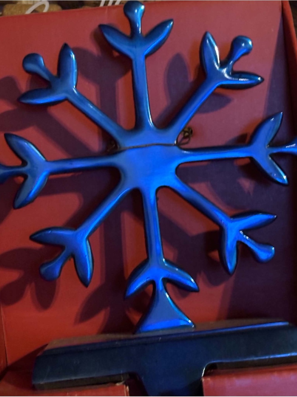Metal Blue Snowflake stocking Hook - Holiday Accent